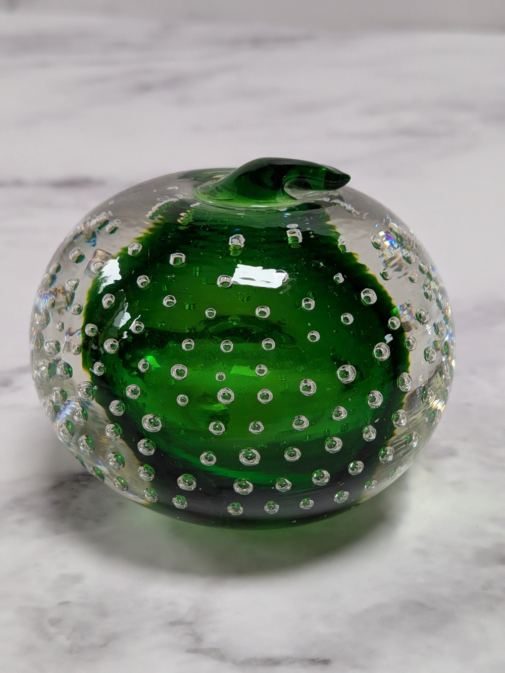 Handblown Green Apple Glass Paperweight Teacher Gift